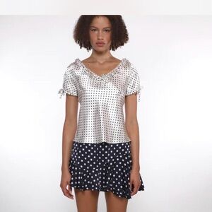 New with Tags Sandy Liang Zeno Skirt in Navy Polka Dot - Size small